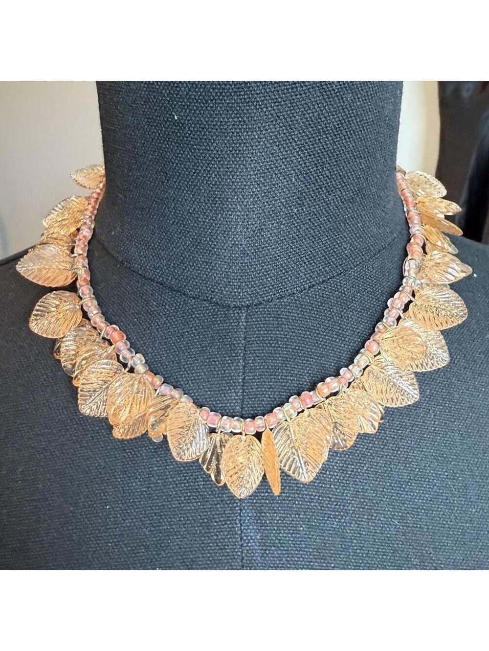 Vintage Peach Lucite Leaves Necklace